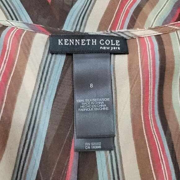 Vintage 90's Y2K Kenneth Cole 100% Silk Striped Longsleeve Top Size 8 - Picture 10 of 13